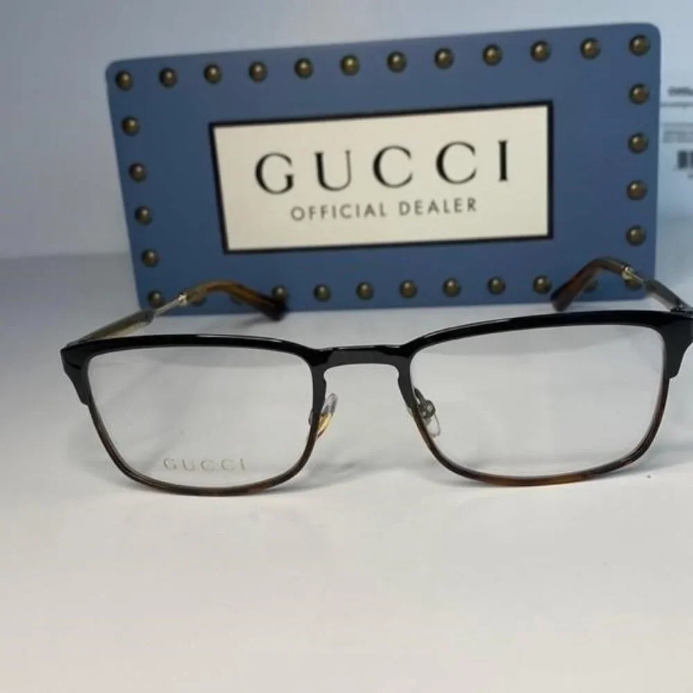 New - Gucci Eyeglasses GG0135O 004 52mm Black on Havana / Demo Lens